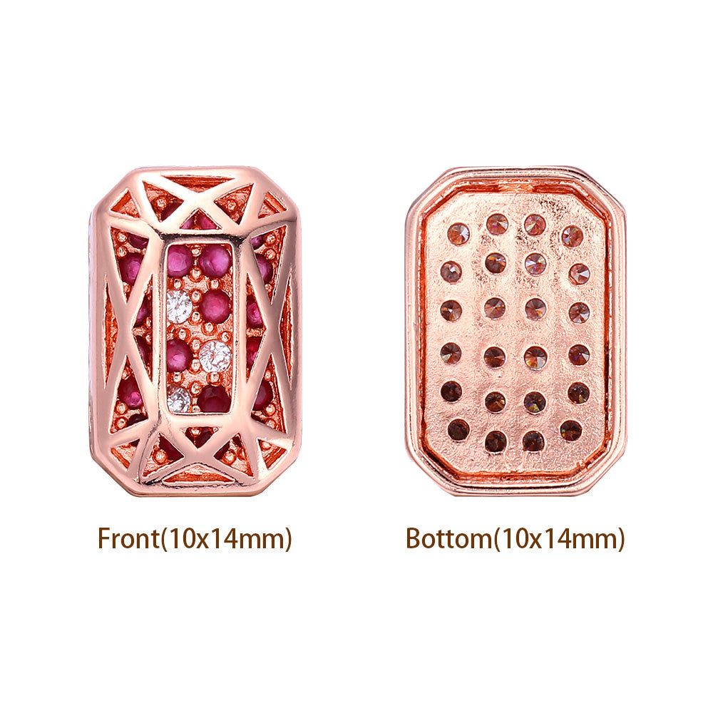 Octagon Shape Rose Gold Plated High-Quality Sew-on Alloy Charms Inlaid Cubic Zirconia