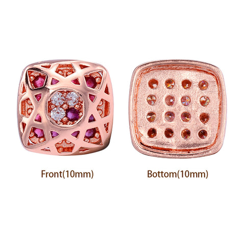 Cushion Square Shape Rose Gold Plated High-Quality Sew-on Alloy Charms Inlaid Cubic Zirconia