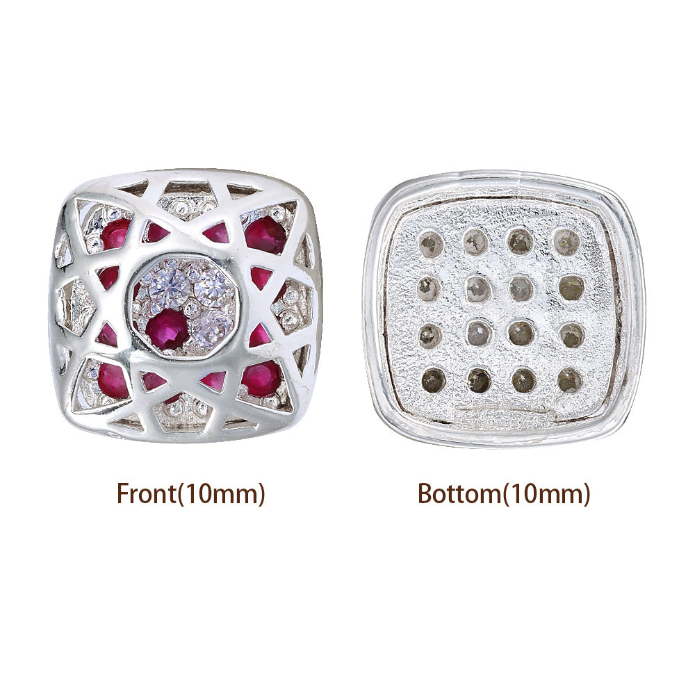 Cushion Square Shape Silver Plated High-Quality Sew-on Alloy Charms Inlaid Cubic Zirconia WholesaleRhinestone