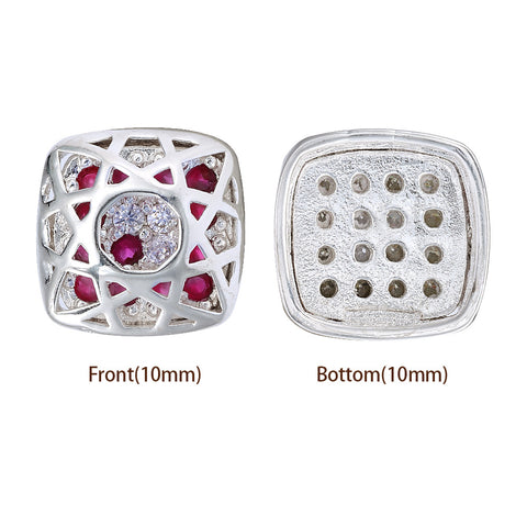 Cushion Square Shape Silver Plated High-Quality Sew-on Alloy Charms Inlaid Cubic Zirconia