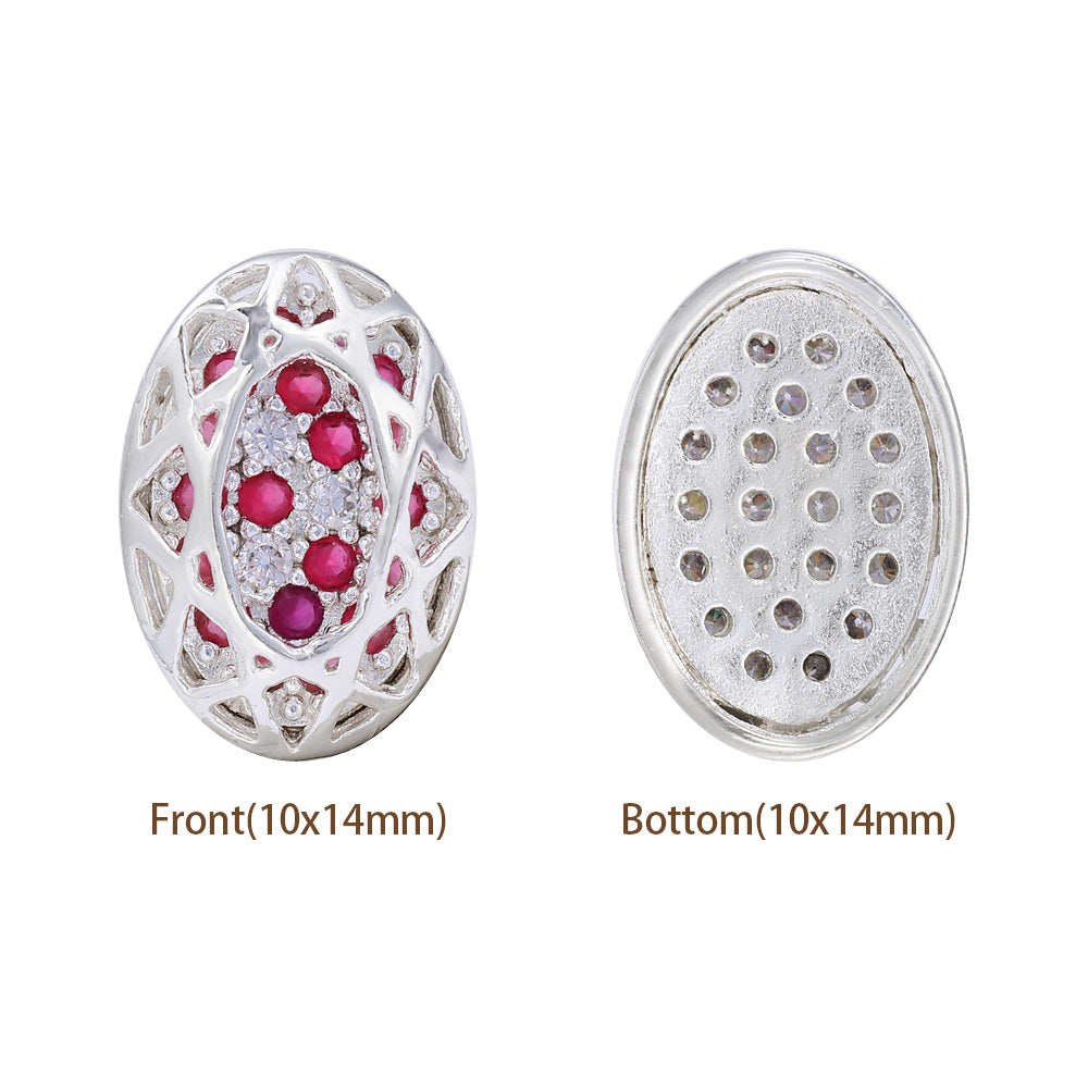 Oval Shape Silver Plated High-Quality Sew-on Alloy Charms Inlaid Cubic Zirconia