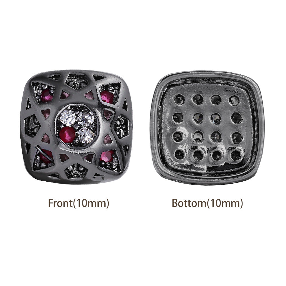 Cushion Square Shape Hematite Plated High-Quality Sew-on Alloy Charms Inlaid Cubic Zirconia