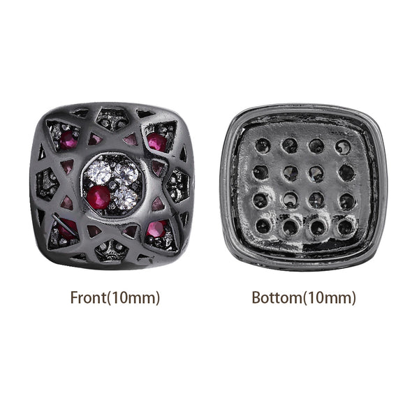 Cushion Square Shape Hematite Plated High-Quality Sew-on Alloy Charms Inlaid Cubic Zirconia WholesaleRhinestone