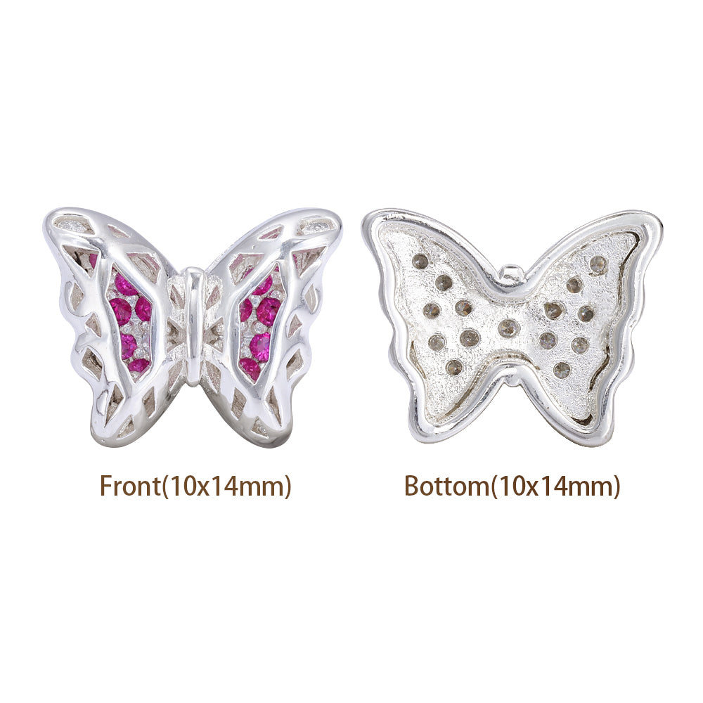 Butterfly Shape Silver Plated High-Quality Sew-on Alloy Charms Inlaid Cubic Zirconia WholesaleRhinestone