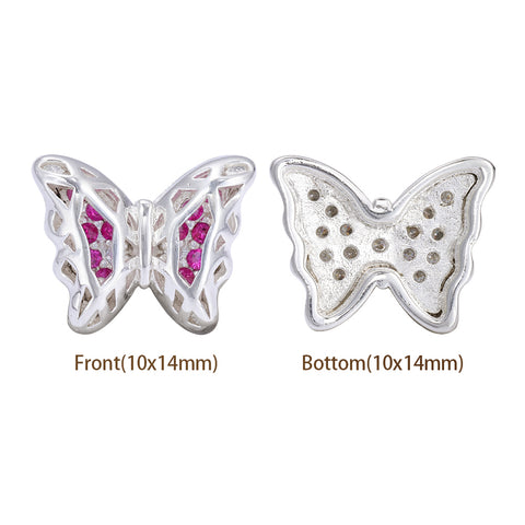 Butterfly Shape Silver Plated High-Quality Sew-on Alloy Charms Inlaid Cubic Zirconia