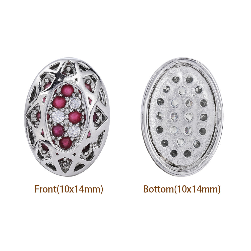 Oval Shape Imitation Rhodium Plated High-Quality Sew-on Alloy Charms Inlaid Cubic Zirconia