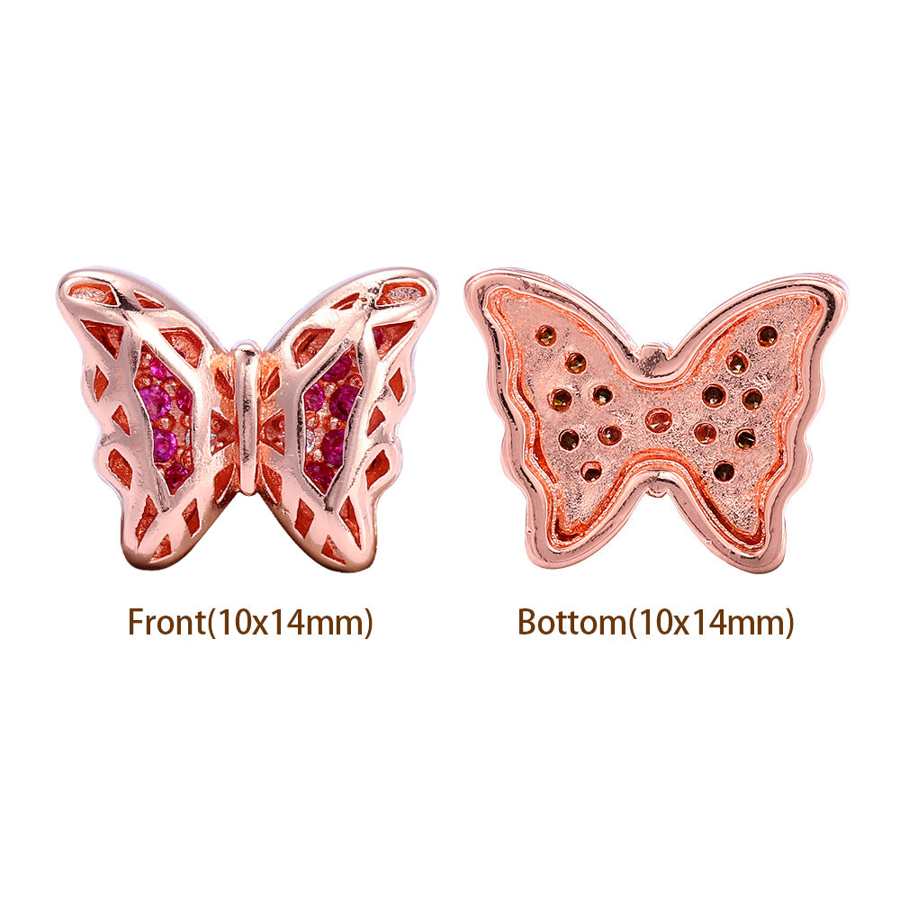 Butterfly Shape Rose Gold plated High-Quality Sew-on Alloy Charms Inlaid Cubic Zirconia