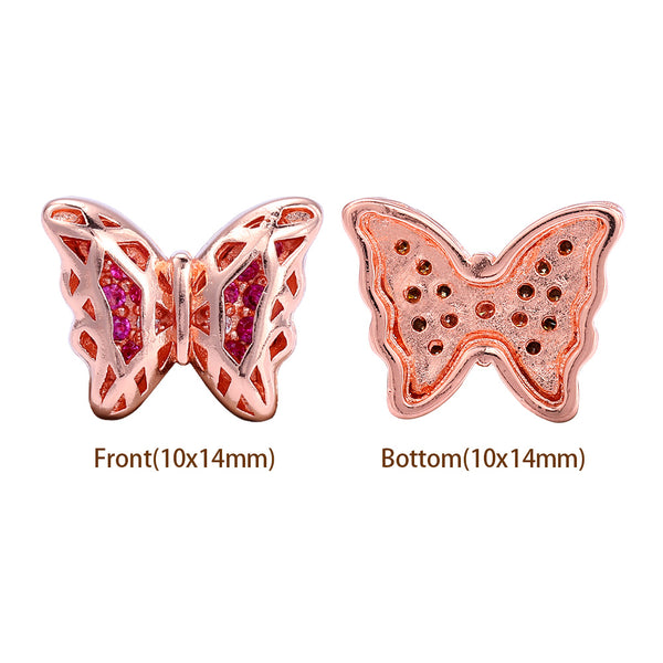 Butterfly Shape Rose Gold plated High-Quality Sew-on Alloy Charms Inlaid Cubic Zirconia WholesaleRhinestone