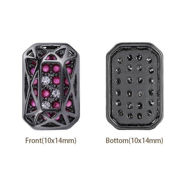 Octagon Shape Hematite Plated High-Quality Sew-on Alloy Charms Inlaid Cubic Zirconia WholesaleRhinestone