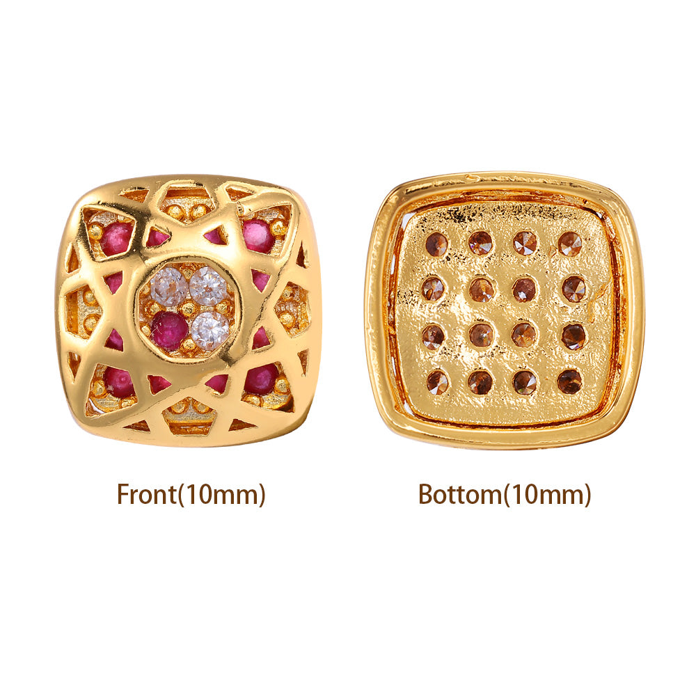 Cushion Square Shape Golden Plated High-Quality Sew-on Alloy Charms Inlaid Cubic Zirconia