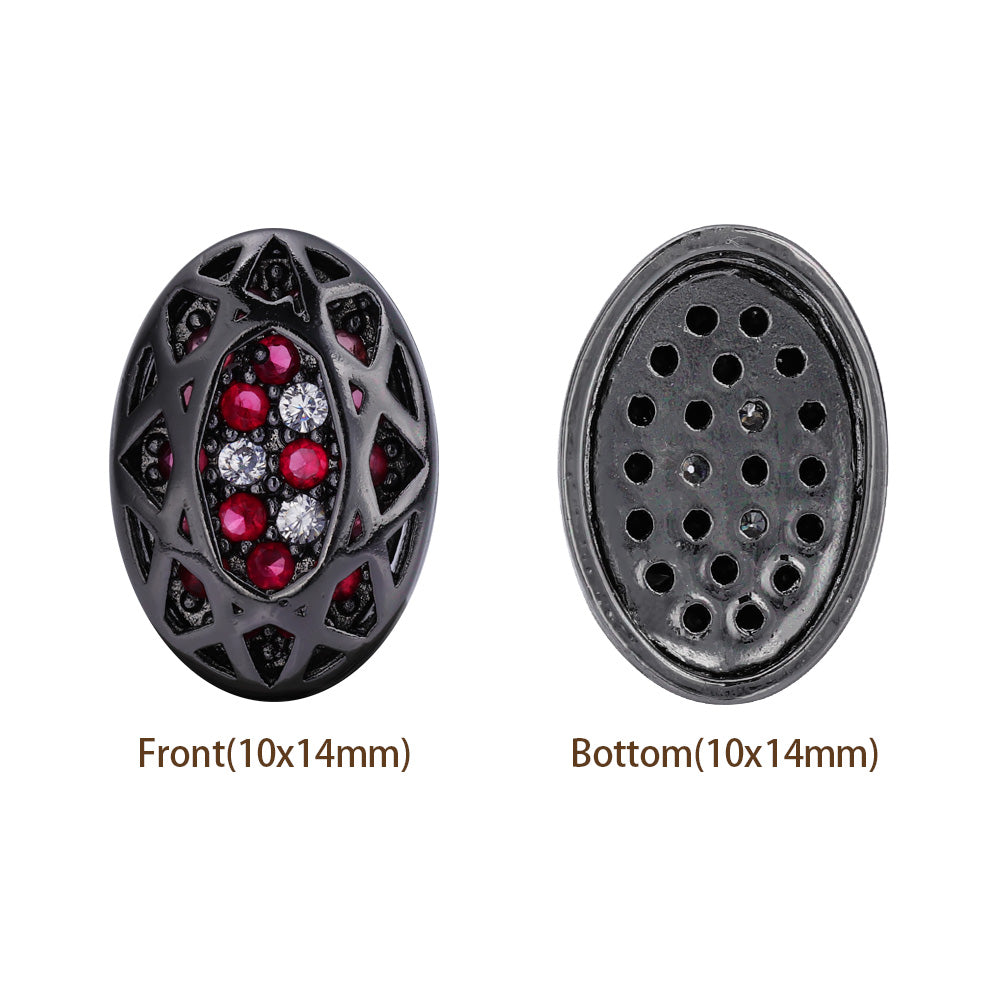Oval Shape Hematite Plated High-Quality Sew-on Alloy Charms Inlaid Cubic Zirconia WholesaleRhinestone