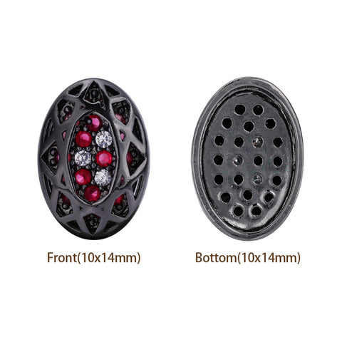 Oval Shape Hematite Plated High-Quality Sew-on Alloy Charms Inlaid Cubic Zirconia