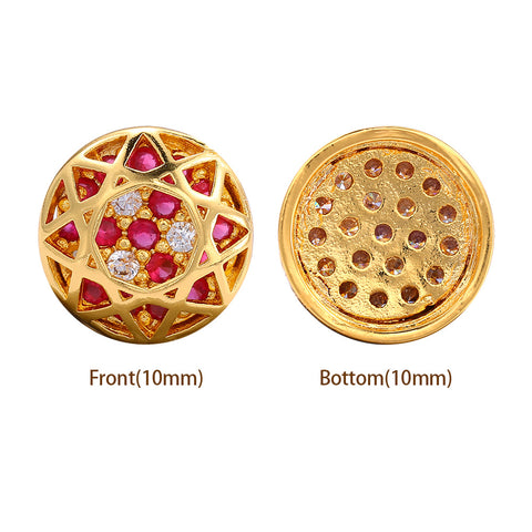 Round Shape Golden Plated High-Quality Sew-on Alloy Charms Inlaid Cubic Zirconia