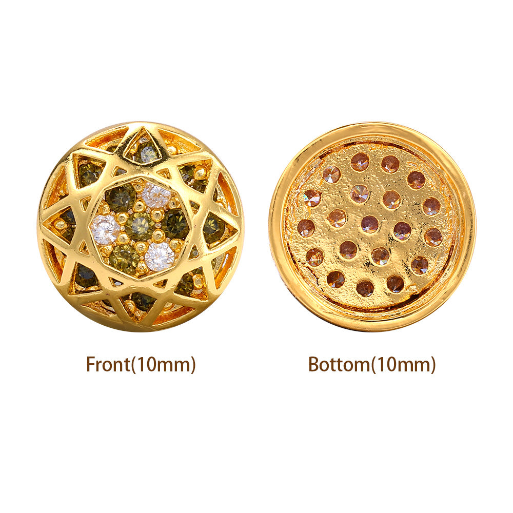 Round Shape Golden Plated High-Quality Sew-on Alloy Charms Inlaid Cubic Zirconia