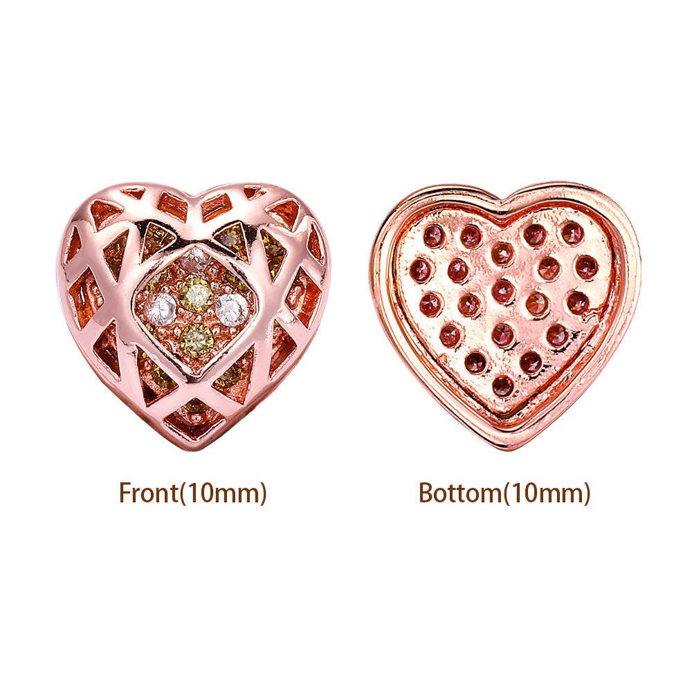 Heart Shape Rose Gold Plated High-Quality Sew-on Alloy Charms Inlaid Cubic Zirconia