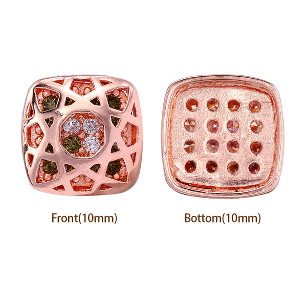Cushion Square Shape Rose Gold Plated High-Quality Sew-on Alloy Charms Inlaid Cubic Zirconia WholesaleRhinestone