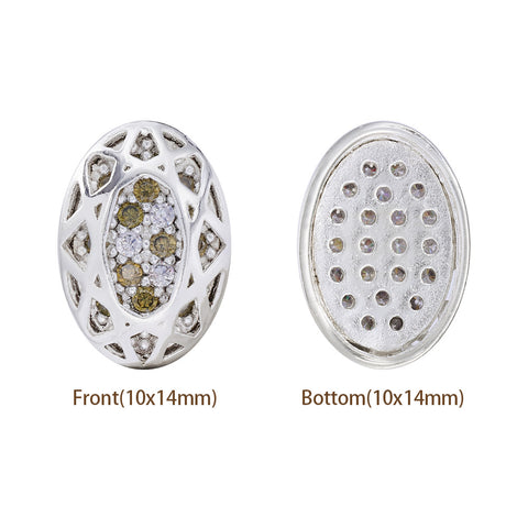 Oval Shape Silver Plated High-Quality Sew-on Alloy Charms Inlaid Cubic Zirconia