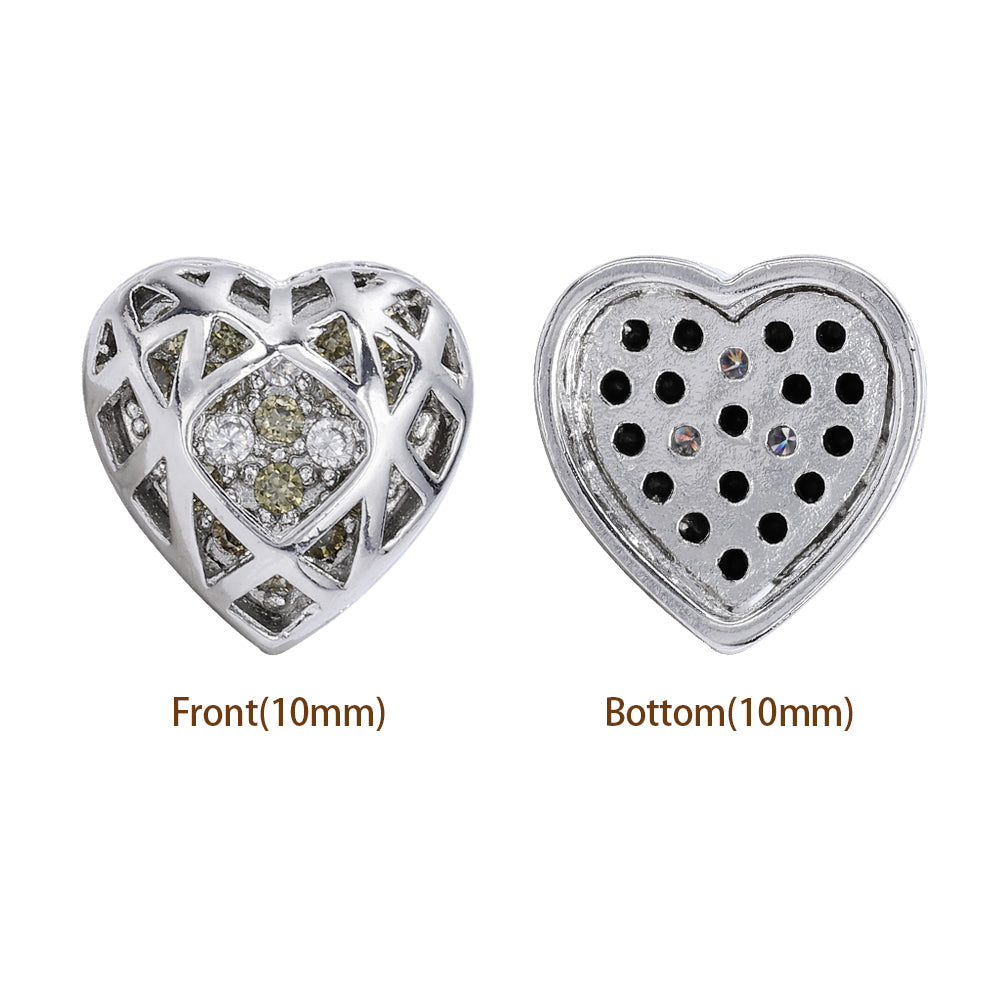 Heart Shape Imitation Rhodium Plated High-Quality Sew-on Alloy Charms Inlaid Cubic Zirconia WholesaleRhinestone