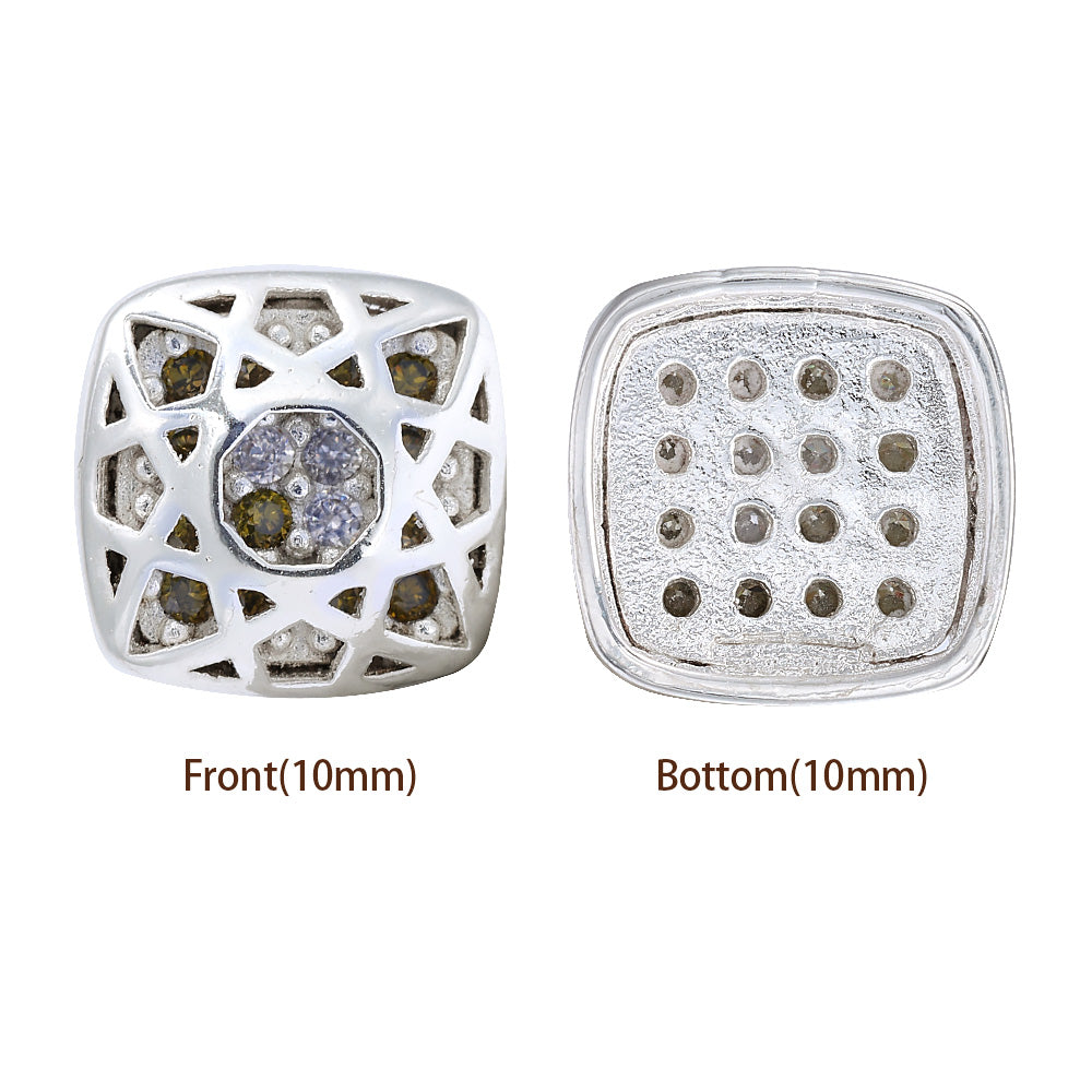 Cushion Square Shape Silver Plated High-Quality Sew-on Alloy Charms Inlaid Cubic Zirconia WholesaleRhinestone