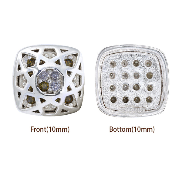 Cushion Square Shape Silver Plated High-Quality Sew-on Alloy Charms Inlaid Cubic Zirconia WholesaleRhinestone