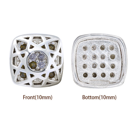 Cushion Square Shape Silver Plated High-Quality Sew-on Alloy Charms Inlaid Cubic Zirconia