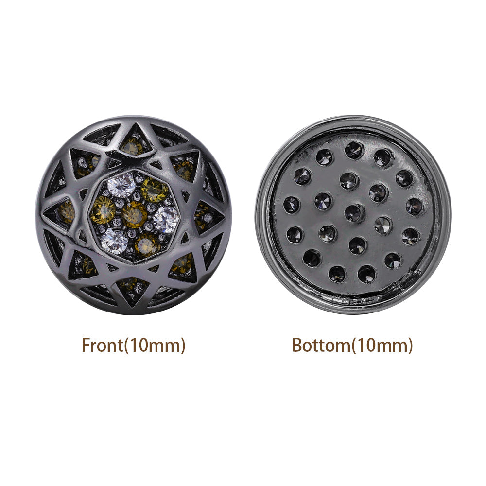 Round Shape Hematite Plated High-Quality Sew-on Alloy Charms Inlaid Cubic Zirconia WholesaleRhinestone
