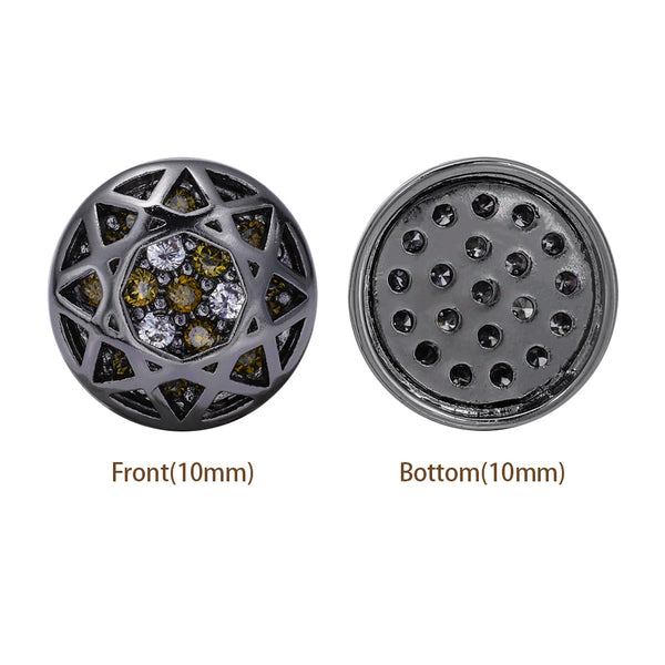 Round Shape Hematite Plated High-Quality Sew-on Alloy Charms Inlaid Cubic Zirconia WholesaleRhinestone