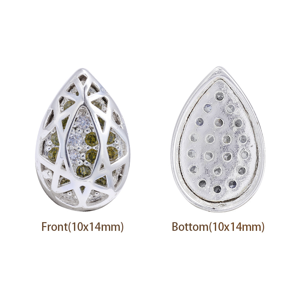 Drop Shape Silver Plated High-Quality Sew-on Alloy Charms Inlaid Cubic Zirconia