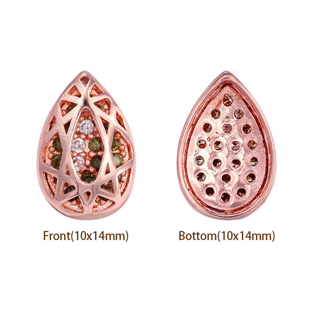 Drop Shape Rose Gold Plated High-Quality Sew-on Alloy Charms Inlaid Cubic Zirconia