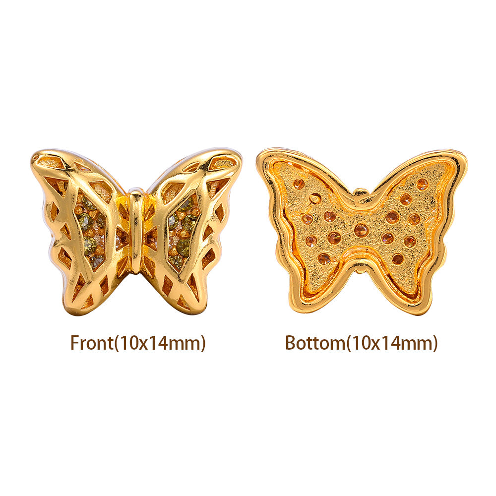 Butterfly Shape Golden Plated High-Quality Sew-on Alloy Charms Inlaid Cubic Zirconia