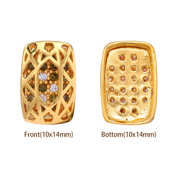 Cushion Rectangle Shape Golden Plated High-Quality Sew-on Alloy Charms Inlaid Cubic Zirconia