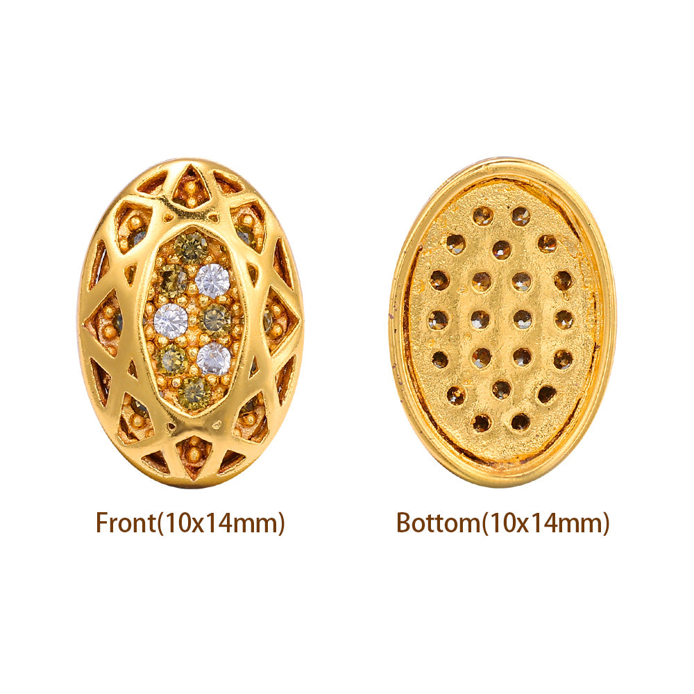 Oval Shape Golden Plated High-Quality Sew-on Alloy Charms Inlaid Cubic Zirconia WholesaleRhinestone