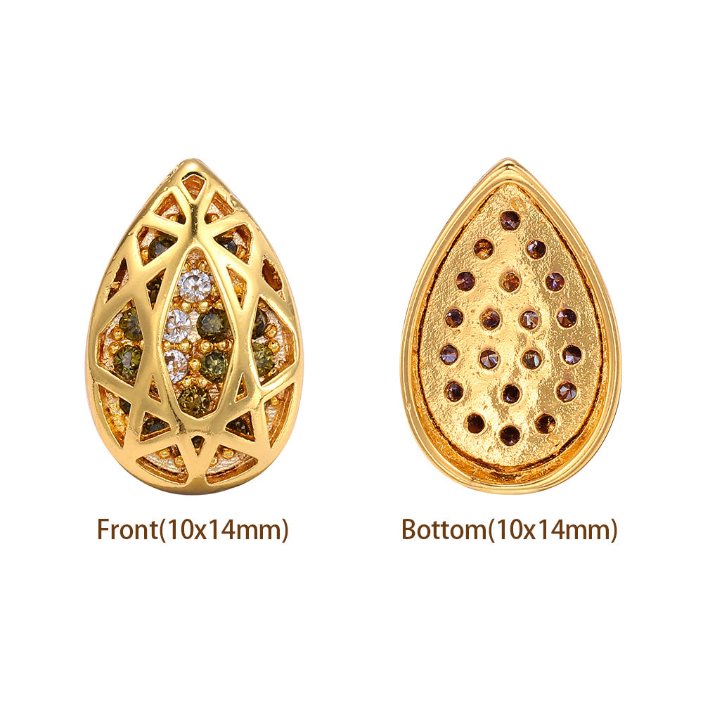 Drop Shape Golden Plated High-Quality Sew-on Alloy Charms Inlaid Cubic Zirconia