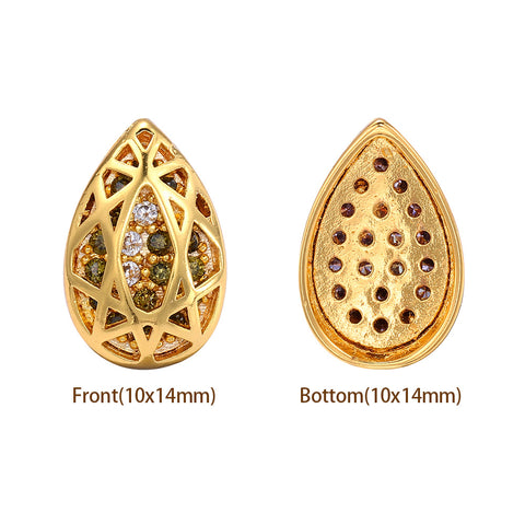 Drop Shape Golden Plated High-Quality Sew-on Alloy Charms Inlaid Cubic Zirconia