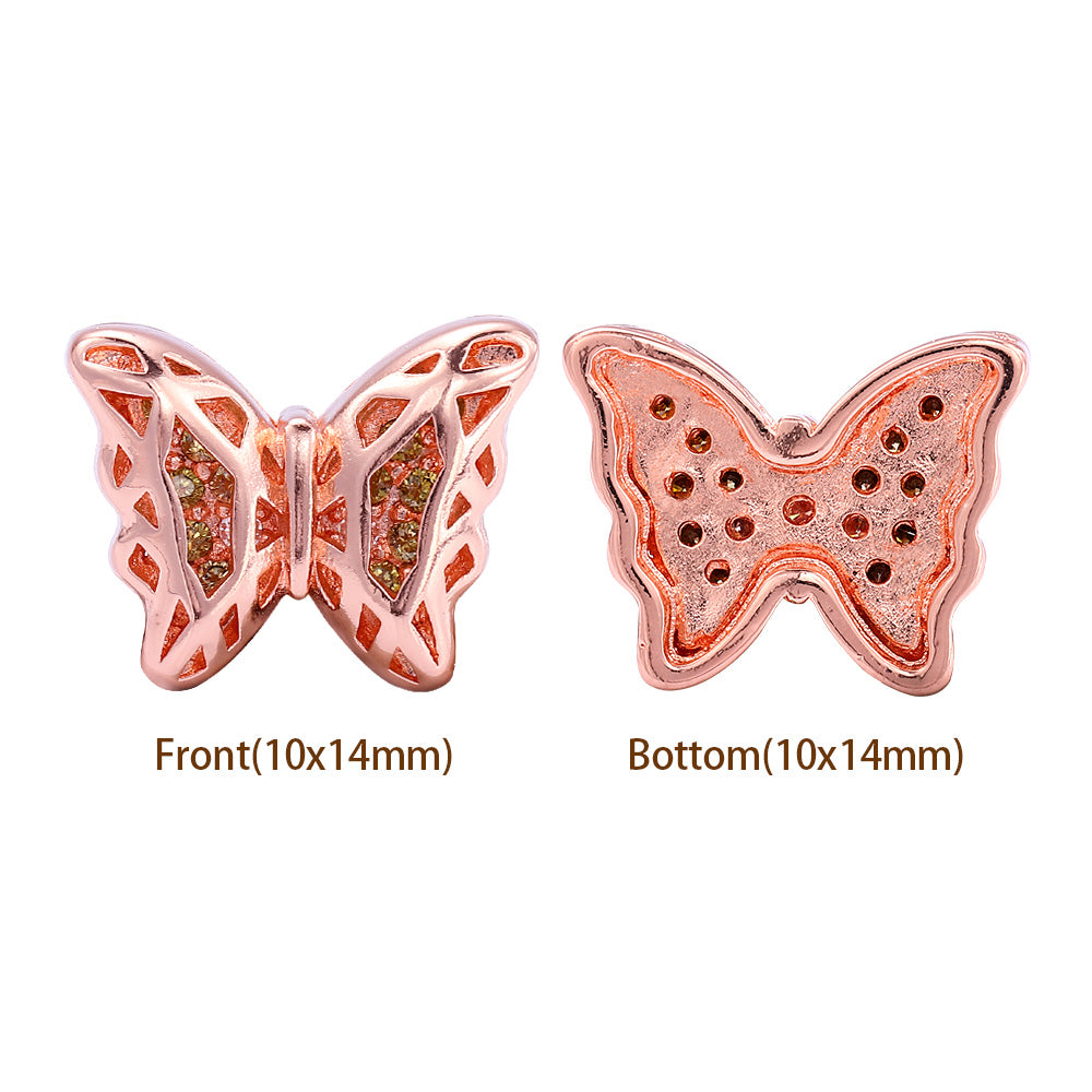 Butterfly Shape Rose Gold plated High-Quality Sew-on Alloy Charms Inlaid Cubic Zirconia