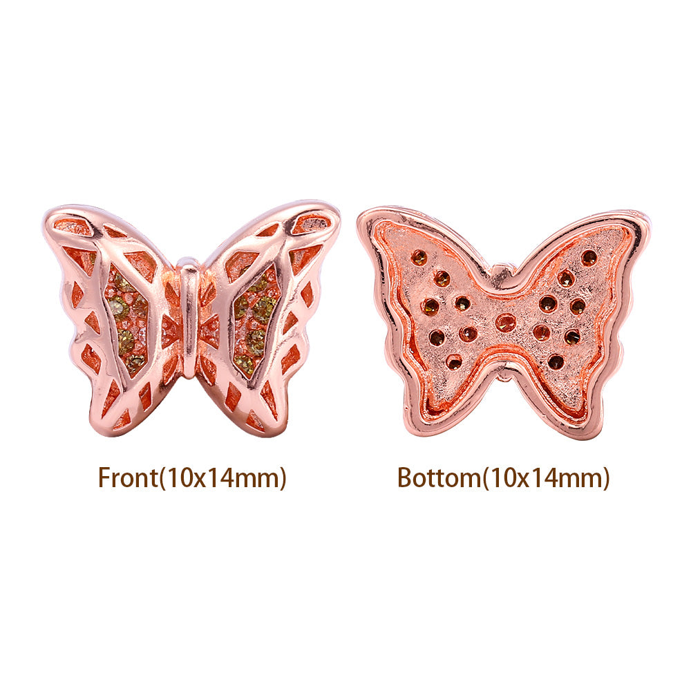 Butterfly Shape Rose Gold plated High-Quality Sew-on Alloy Charms Inlaid Cubic Zirconia WholesaleRhinestone