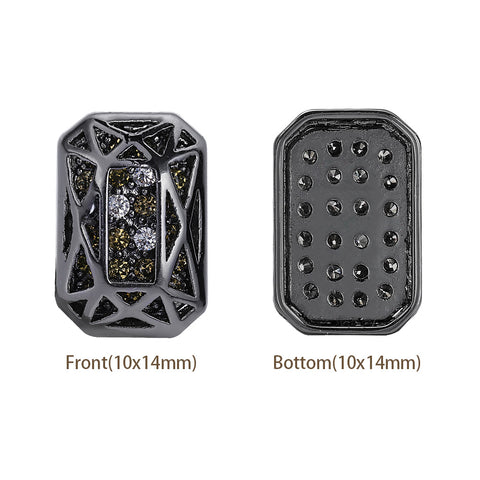 Octagon Shape Hematite Plated High-Quality Sew-on Alloy Charms Inlaid Cubic Zirconia