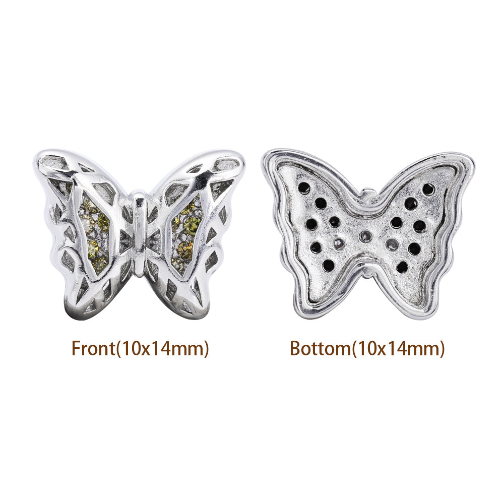 Mixed Colors Butterfly Shape Imitation Rhodium Plated High-Quality Sew-on Alloy Charms Inlaid Cubic Zirconia WholesaleRhinestone