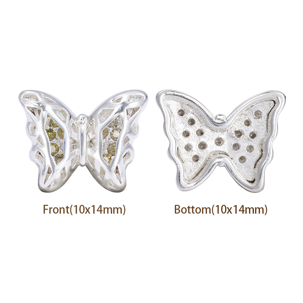 Butterfly Shape Silver Plated High-Quality Sew-on Alloy Charms Inlaid Cubic Zirconia