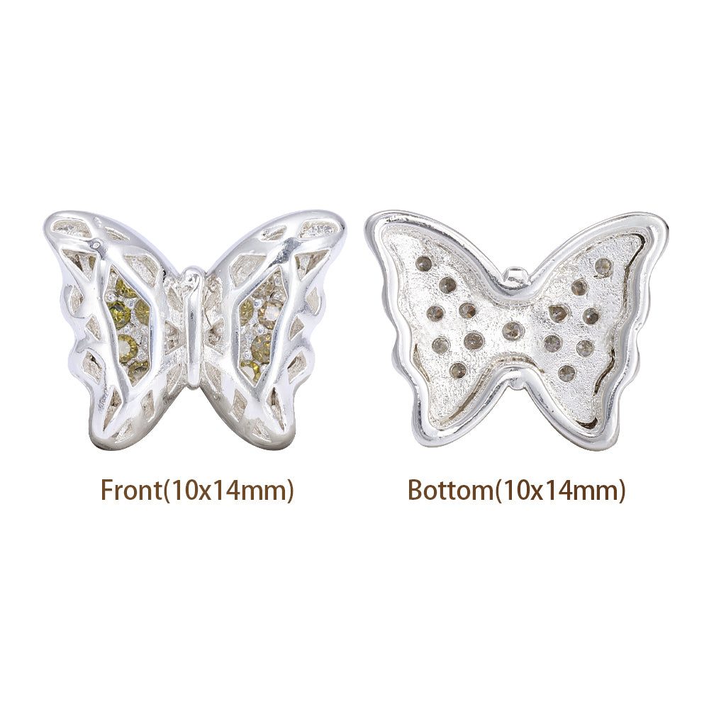 Butterfly Shape Silver Plated High-Quality Sew-on Alloy Charms Inlaid Cubic Zirconia WholesaleRhinestone
