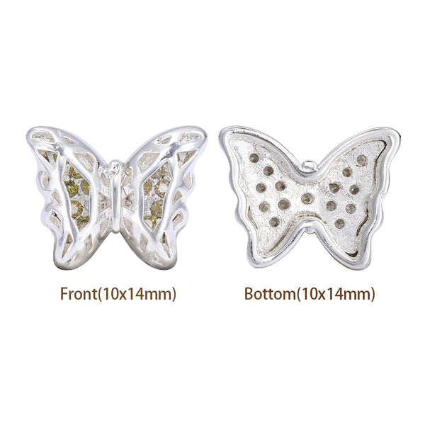 Butterfly Shape Silver Plated High-Quality Sew-on Alloy Charms Inlaid Cubic Zirconia WholesaleRhinestone