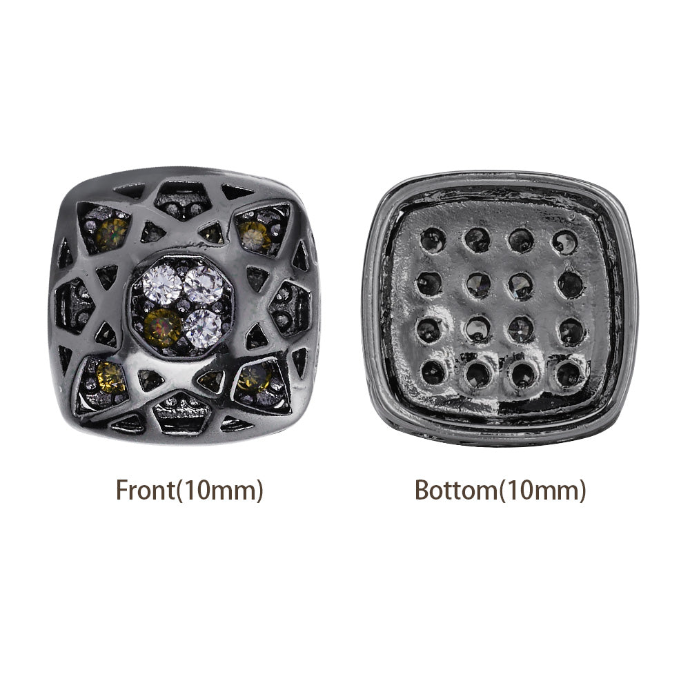 Cushion Square Shape Hematite Plated High-Quality Sew-on Alloy Charms Inlaid Cubic Zirconia