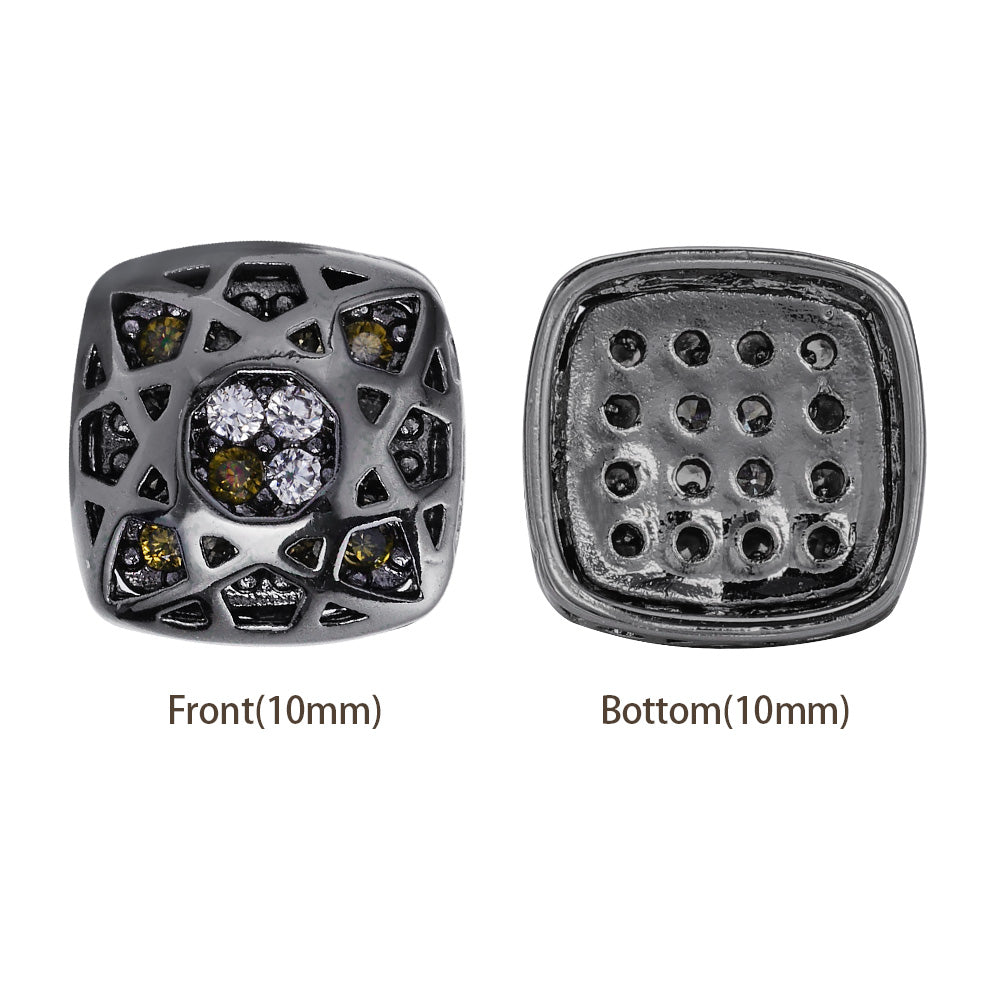 Cushion Square Shape Hematite Plated High-Quality Sew-on Alloy Charms Inlaid Cubic Zirconia WholesaleRhinestone