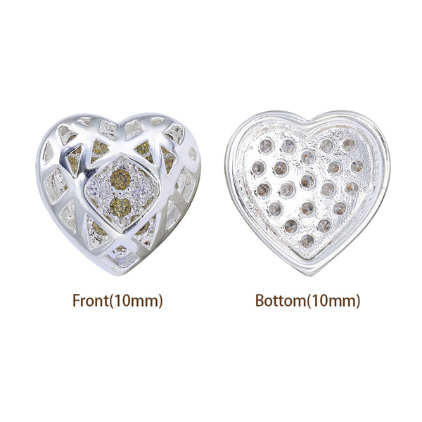 Heart Shape Silver Plated High-Quality Sew-on Alloy Charms Inlaid Cubic Zirconia