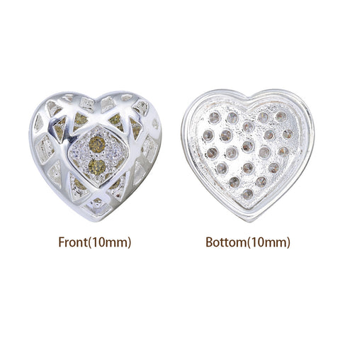 Heart Shape Silver Plated High-Quality Sew-on Alloy Charms Inlaid Cubic Zirconia