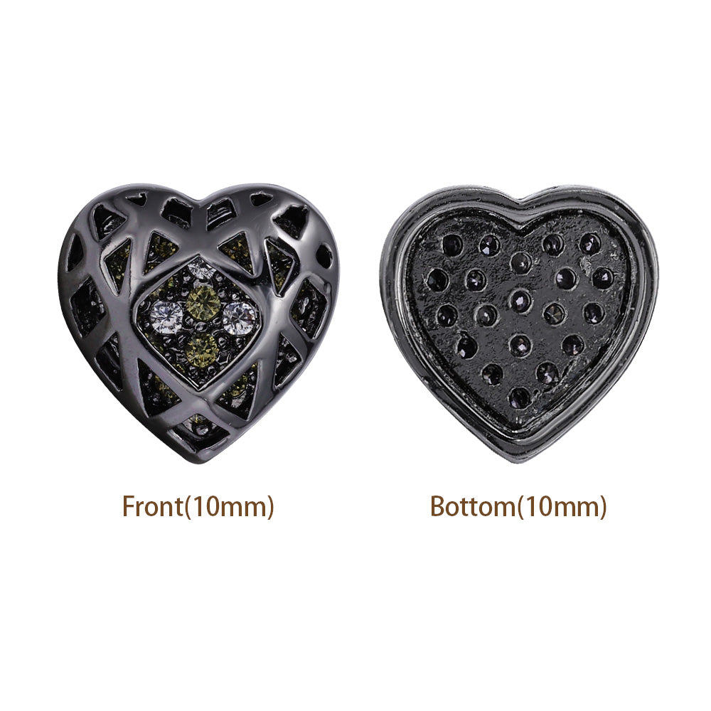 Heart Shape Hematite Plated High-Quality Sew-on Alloy Charms Inlaid Cubic Zirconia