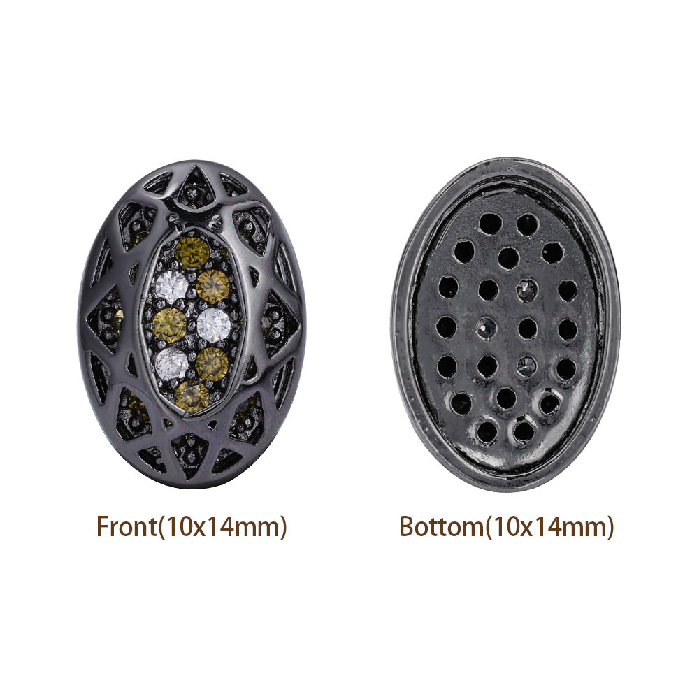 Oval Shape Hematite Plated High-Quality Sew-on Alloy Charms Inlaid Cubic Zirconia WholesaleRhinestone