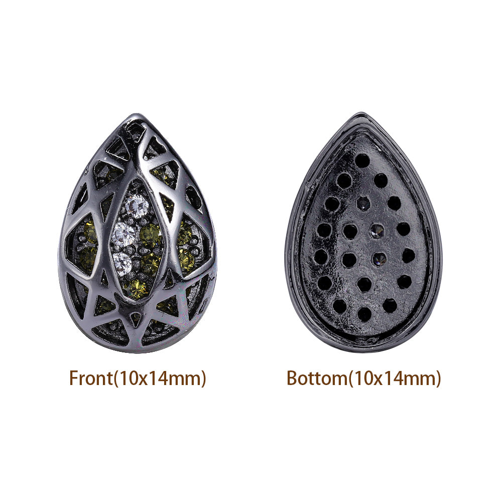Drop Shape Hematite Plated High-Quality Sew-on Alloy Charms Inlaid Cubic Zirconia WholesaleRhinestone