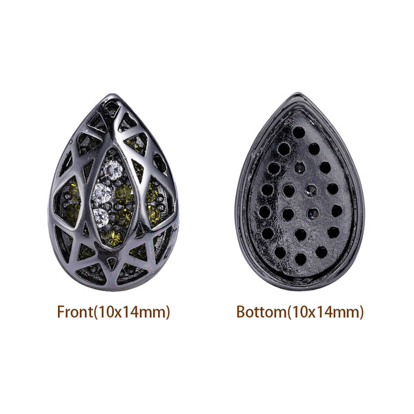 Drop Shape Hematite Plated High-Quality Sew-on Alloy Charms Inlaid Cubic Zirconia WholesaleRhinestone