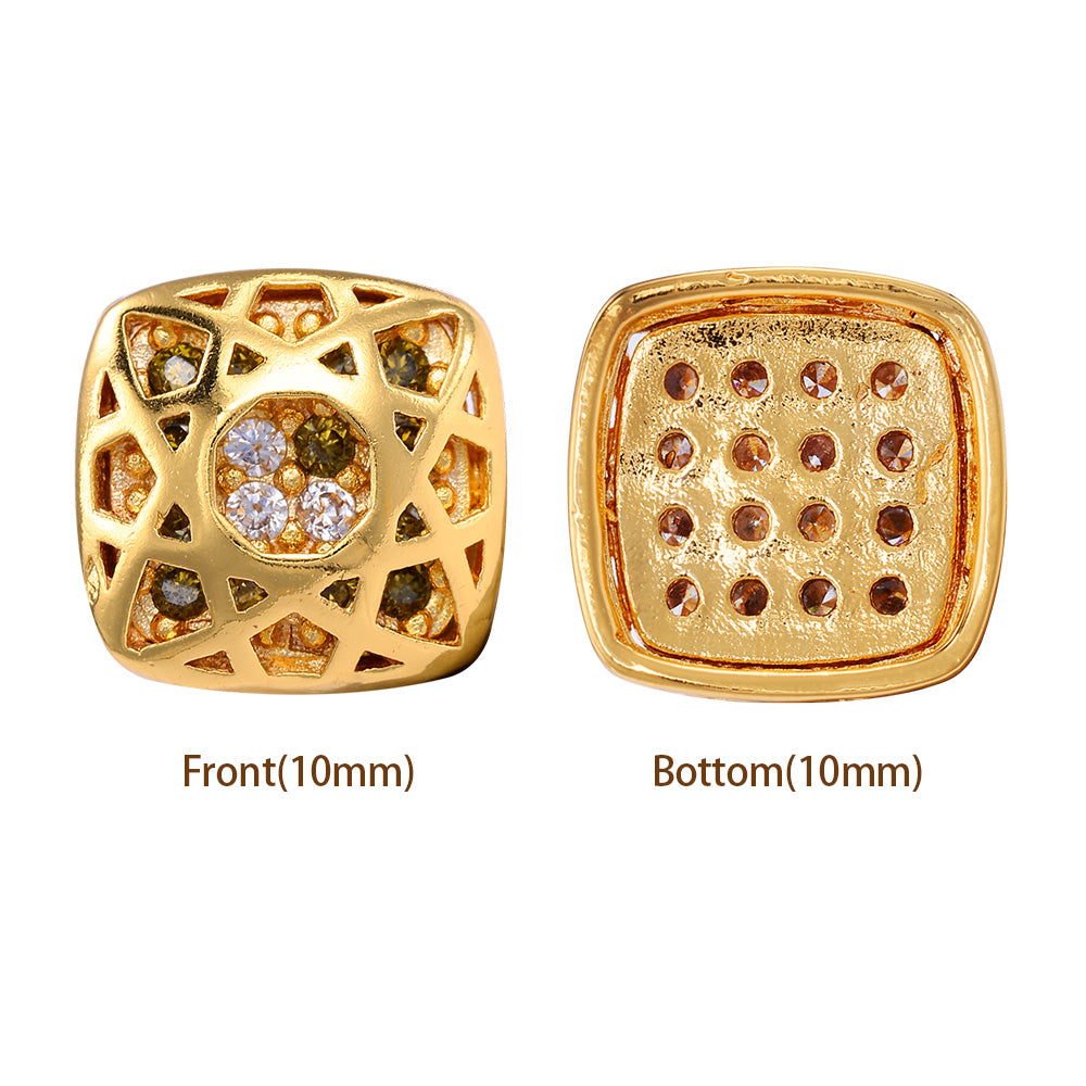 Cushion Square Shape Golden Plated High-Quality Sew-on Alloy Charms Inlaid Cubic Zirconia